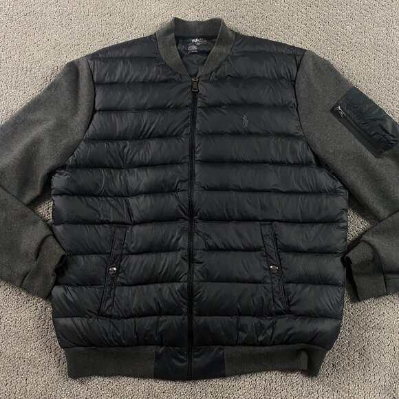 Polo Ralph Lauren Performance Hybrid Down Puffer Jacket Men's Large Black Gray - Picture 1 of 12